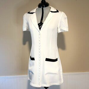 Rumored Bonsoir Black & White Mini Dress | White Fabric Button Down Unlined | XS